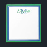 Preppy Bright Kelly Green und Deep Blue Monogram Notizblock<br><div class="desc">Personalisieren Sie dieses schöne, hellgrüne, tiefblaue und weiße Monogramm-Notizblock mit Ihrer Wahl des Namens und des Initials.</div>