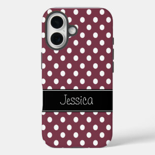 Preppy Burgundy und White Polka Dots Personalisier iPhone 16 Hülle