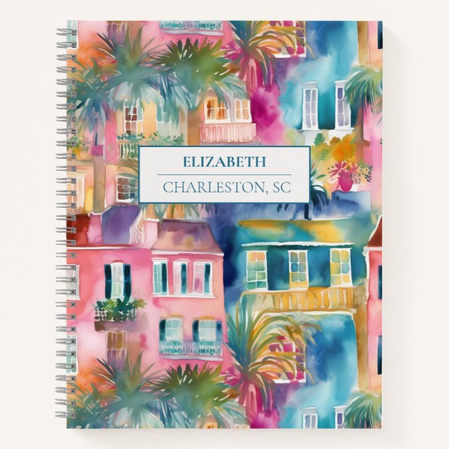 Preppy Charleston Houses Personalisiert Journal Notizbuch (Vorderseite)