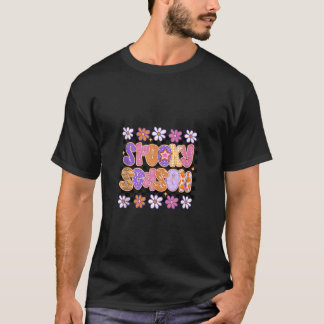 Preppy Checkered Spooky Season BlumenHalloween Fl T-Shirt