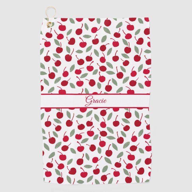 Preppy Cherry Fruit Pattern Golfhandtuch (Vorderseite)