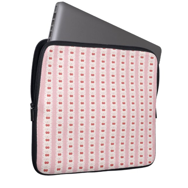 Preppy Cherry Stripes - Pink and Off White Laptopschutzhülle (Vorne Rechts)