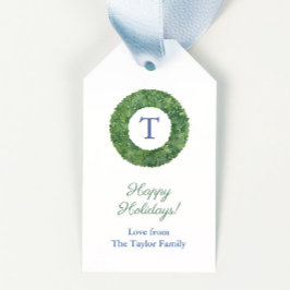 Preppy Chic Boxwood Wreath Monogram Happy Holidays Geschenkanhänger