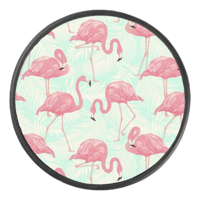 Preppy Chic Elegant rosa Flamingo Muster Eishockey Puck (Vorderseite)