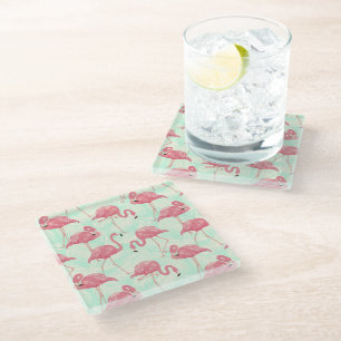 Preppy Chic Elegant rosa Flamingo Muster Glasuntersetzer