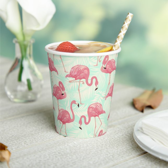 Preppy Chic Elegant rosa Flamingo Muster Pappbecher (In Situ)