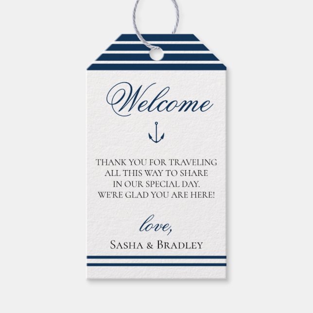 Preppy Chic Nautical Navy Hochzeitsnacht Geschenkanhänger (Vorderseite)