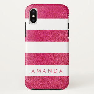 Preppy chic PINK GLITZER personalisiert gestrichen iPhone X Hülle