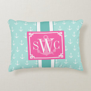 Preppy Chic-Seeanker-personalisiertes Monogramm Dekokissen