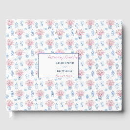 Preppy Chinese Jars Navy Blue and Pink Wedge Gue Gästebuch