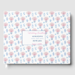 Preppy Chinese Jars Navy Blue and Pink Wedge Gue Gästebuch