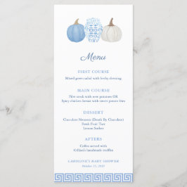 Preppy Chinoiserie Blue Pumpkin Baby Showmenü Menükarte