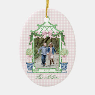 Preppy Chinoiserie Christmas Pagoda Monogram Keramik Ornament