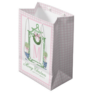 Preppy Chinoiserie Christmas Pagoda Monogram Mittlere Geschenktüte
