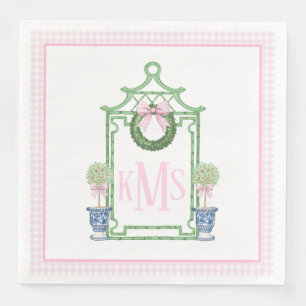 Preppy Chinoiserie Christmas Pagoda Monogram Serviette