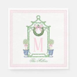 Preppy Chinoiserie Christmas Pagoda Monogram Serviette
