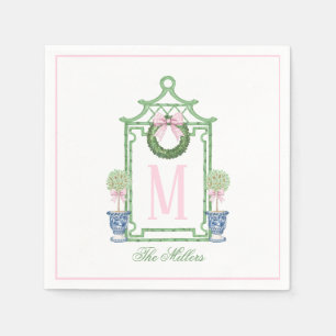 Preppy Chinoiserie Christmas Pagoda Monogram Serviette