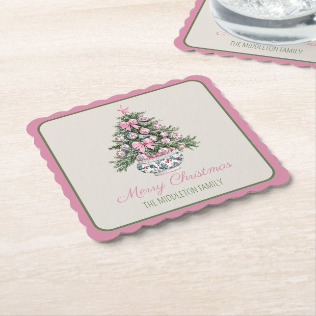 Preppy Chinoiserie Christmas Tree Untersetzer (angewinkelt)