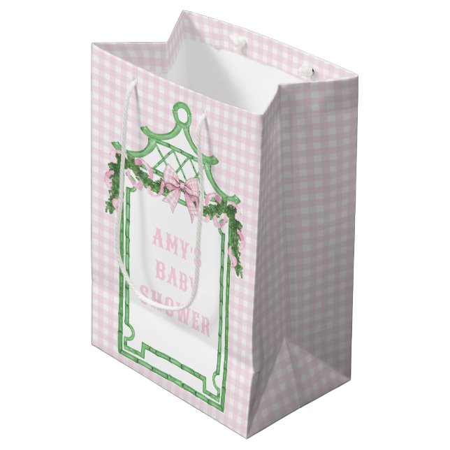 Preppy Chinoiserie Weihnachts Pagoda Baby Dusche Mittlere Geschenktüte (Vorderseite Schrägansicht)
