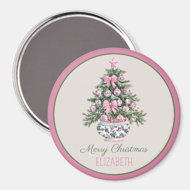 Preppy Chinoiserie Weihnachtsbaum Personalisiert Magnet (Vorderseite/Rückseite)