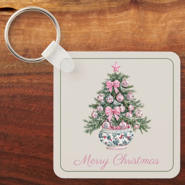 Preppy Chinoiserie Weihnachtsbaum Personalisiert Schlüsselanhänger (Vorderseite)