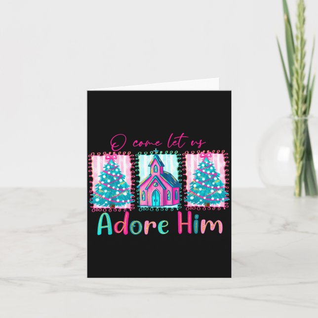 Preppy Christian Retro Christmas Oh Come Let Us Ad Karte (Vorderseite)