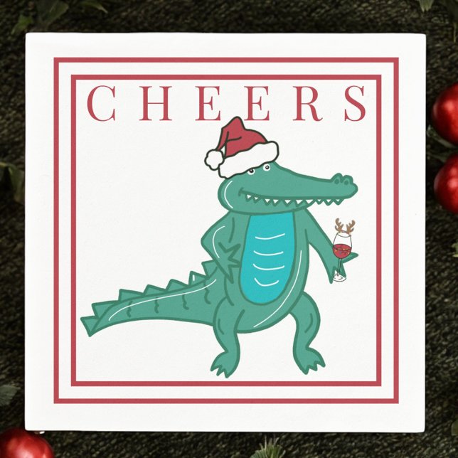 Preppy Christmas Alligator Santa Wine Cheers Serviette (Von Creator hochgeladen)