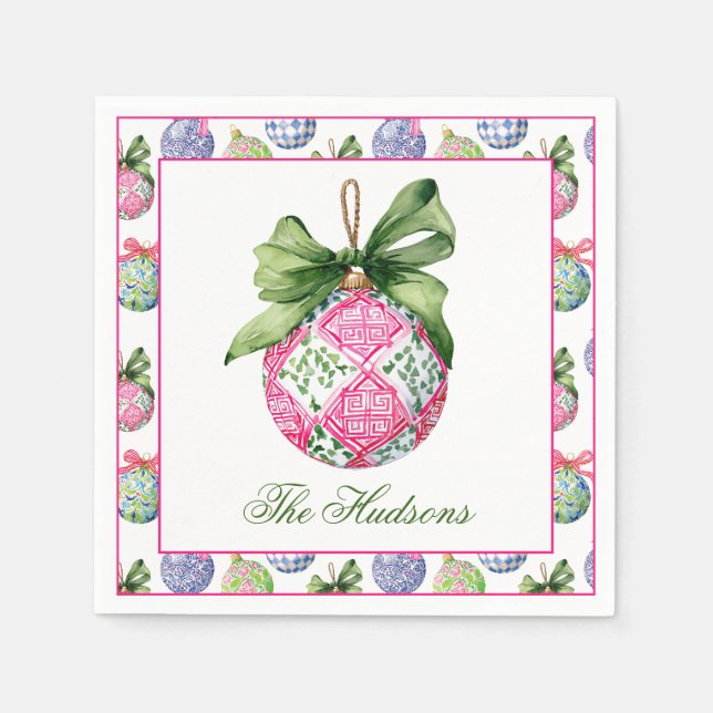 Preppy Christmas Baubles Ornamente Personalisiert Serviette (Vorderseite)