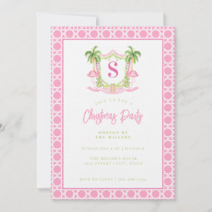 Preppy Christmas Flamingo Wappen Monogram Einladung