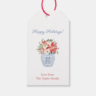 Preppy Christmas Florals Ginger Jar Happy Holidays Geschenkanhänger