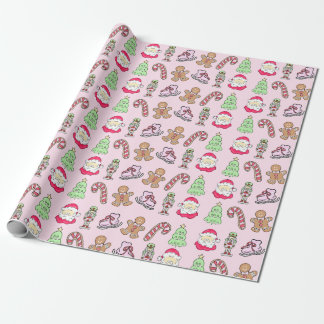 Preppy Christmas Icons Soft Pink Geschenkpapier