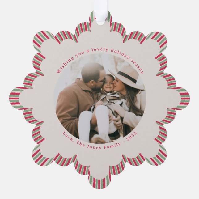 Preppy Christmas Ornament with Photo and Monogram (Rückseite)