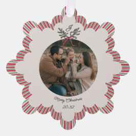 Preppy Christmas Ornament with Photo and Monogram