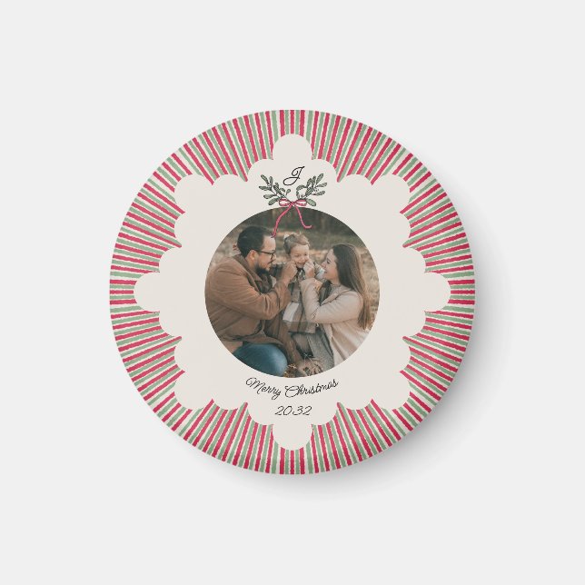 Preppy Christmas Ornament with Photo and Monogram Magnet (Vorne)