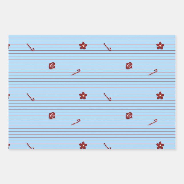 Preppy Christmas Pinstripe Geschenkpapier Set (Vorderseite)