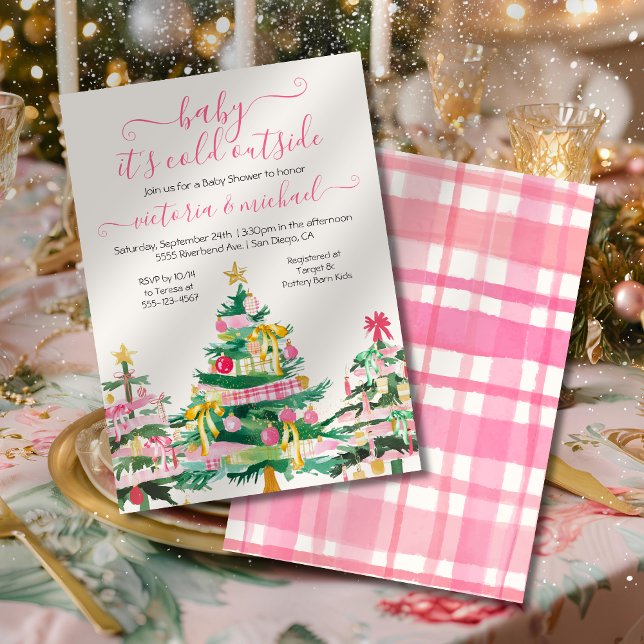 Preppy Christmas Tree Baby Shower Einladung (Von Creator hochgeladen)