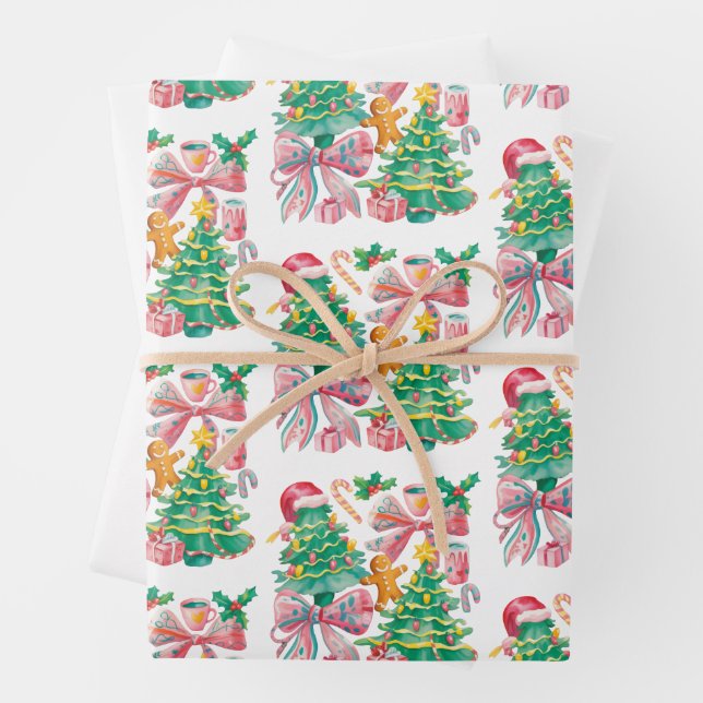 Preppy Christmas Tree Bow Pink Blue Coquette Geschenkpapier Set (Beispiel)