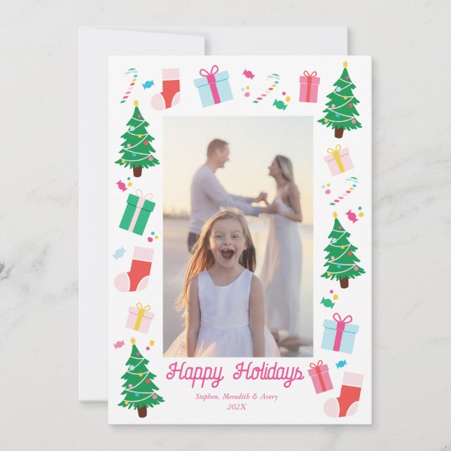 Preppy Christmas Tree Carte photo de vacances (Devant)