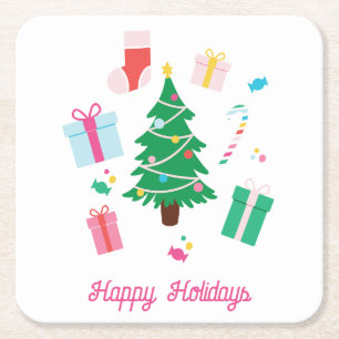 Preppy Christmas Tree Happy Holidays Rechteckiger Pappuntersetzer