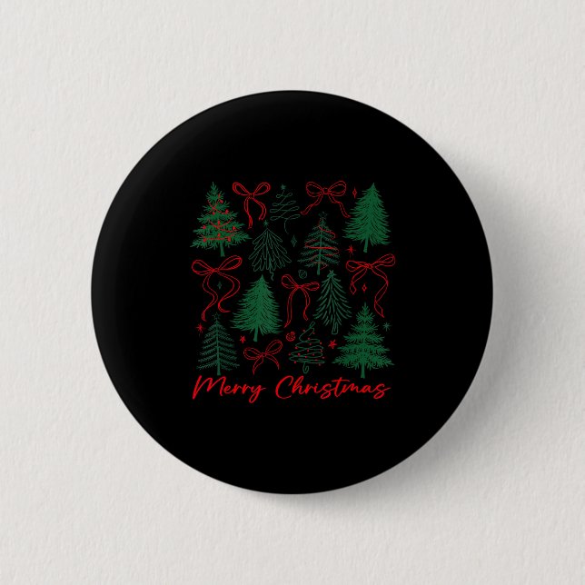 Preppy Christmas Tree Merry Xmas Girly Coquette Ki Button (Vorderseite)