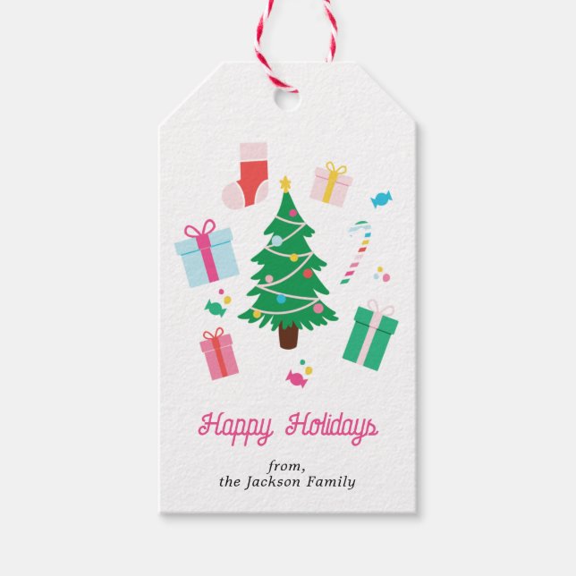 Preppy Christmas Tree Personalisiert Holiday Geschenkanhänger (Vorderseite)