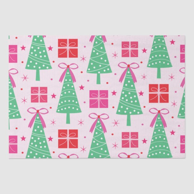 Preppy Christmas Trees mit rosa Bögen und Geschenk Seidenpapier (Vorderseite)