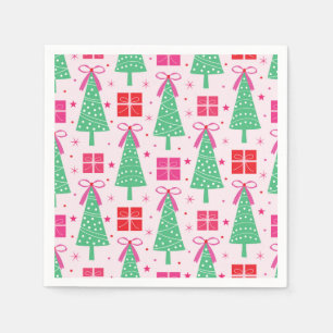 Preppy Christmas Trees mit rosa Bögen und Geschenk Serviette
