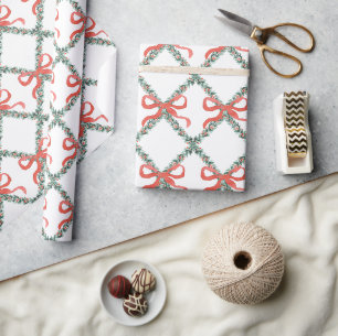 Preppy Christmas Trellis mit Red Bows Geschenkpapier