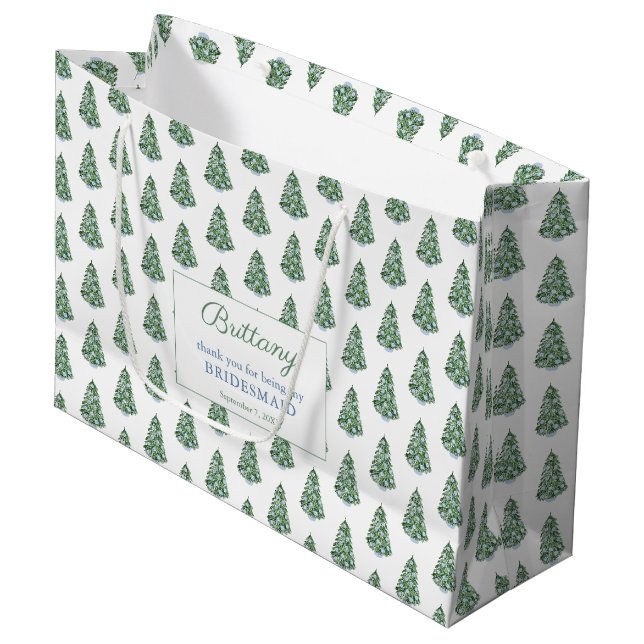 Preppy Christmas Wedding Trauzeugin Danke Große Geschenktüte (Vorderseite Schrägansicht)
