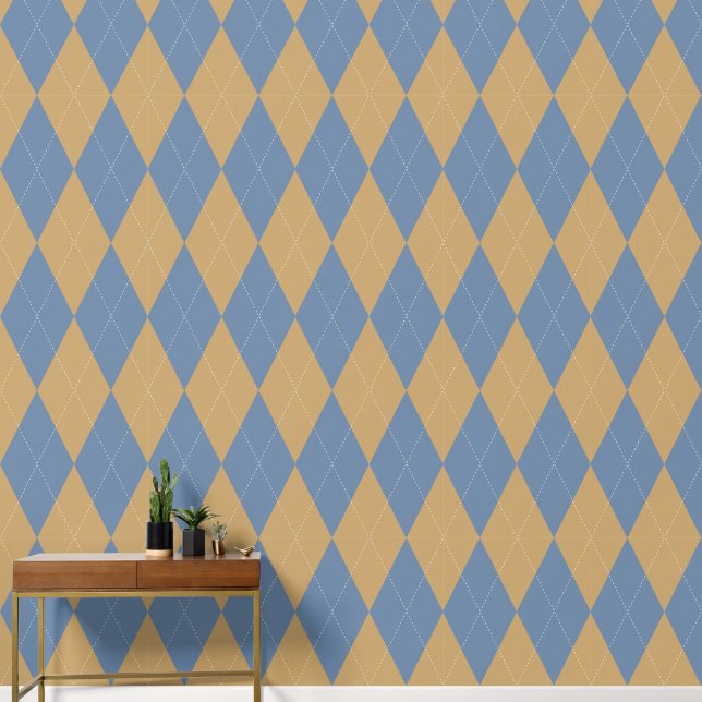Preppy Classic Argyle Smoke Blau & Khaki Tapete (Korridor)
