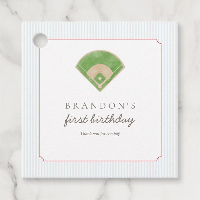 Preppy Classic Baseball First Birthday Rookie One Geschenkanhänger (Vorderseite)