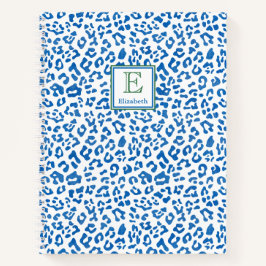 Preppy Classic Blue Animal Print & Green Monogram Notizbuch