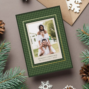 Preppy Classic Green Hahnentrittmuster Weihnachts- Folien Feiertagskarte