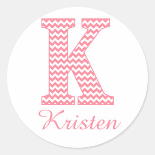 Preppy Classic Pink Chevon Letter K Monogram Runder Aufkleber